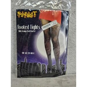 Spirit Halloween Footed Tights With Trompe L'oeil Garter One Size Costume